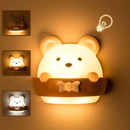 Cute Bear LED Night Light Remote Control Wall Lamp